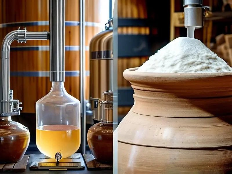 酵母酿酒与酒曲酿酒的直观对比示意图