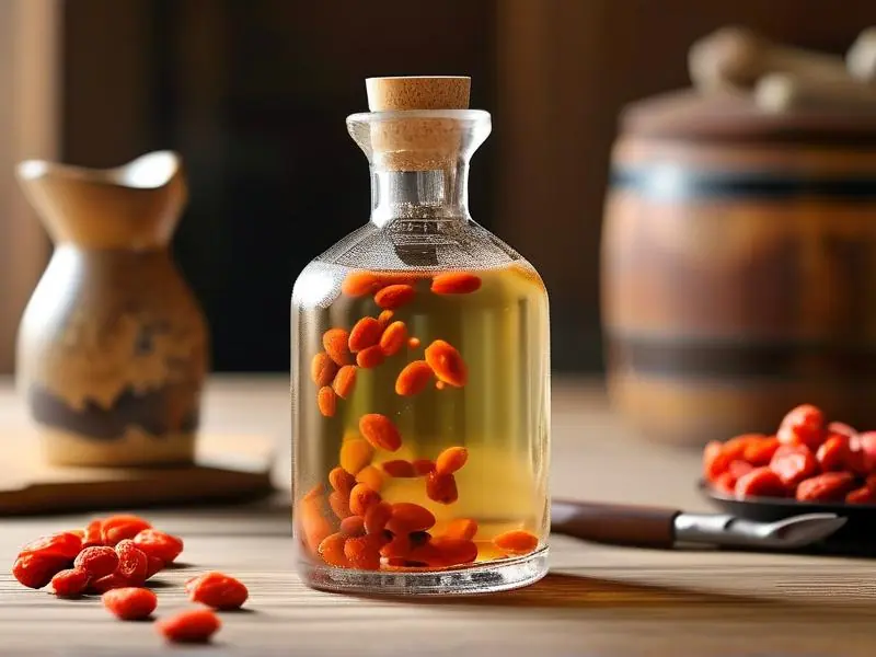 金樱子与多种药材泡制中的养生酒特写