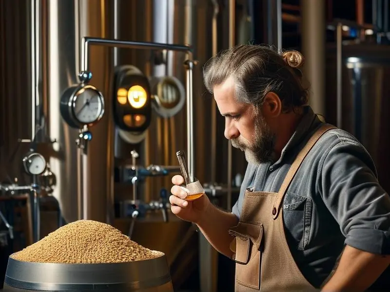 酿酒师检查精酿啤酒发酵过程