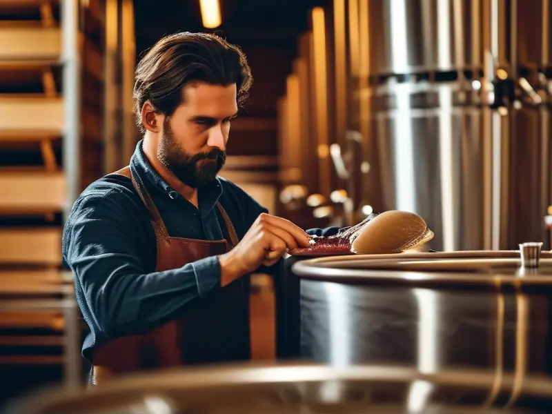 专业酿酒师检查发酵过程