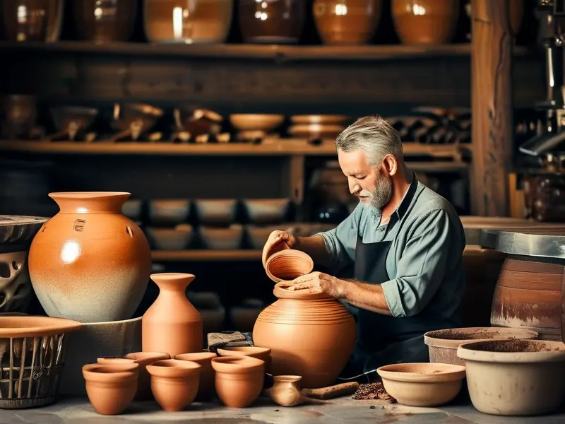 酿酒师手工制作陶制酒罐的过程