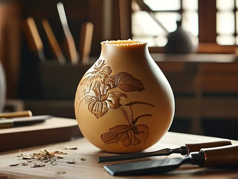 工匠手工制作酒葫芦的现场工作照