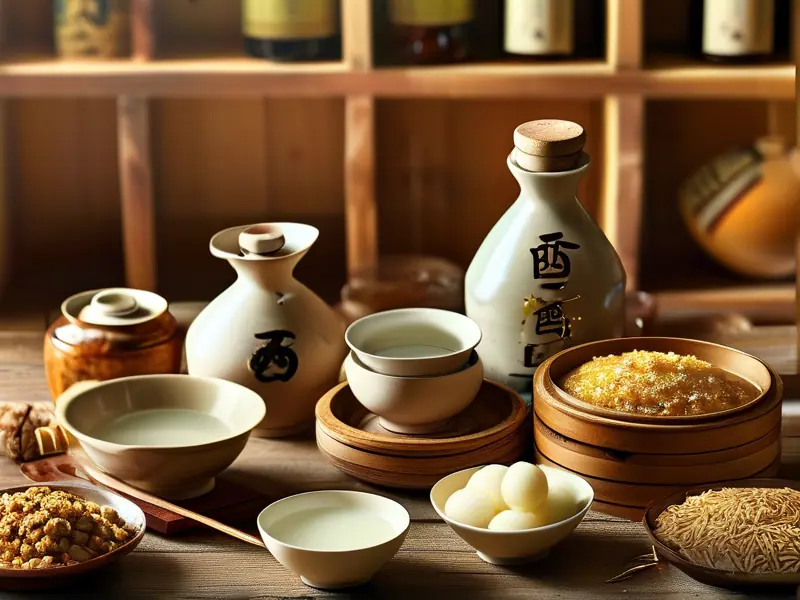 不同种类的酒曲及其酿造的各类酒品展示