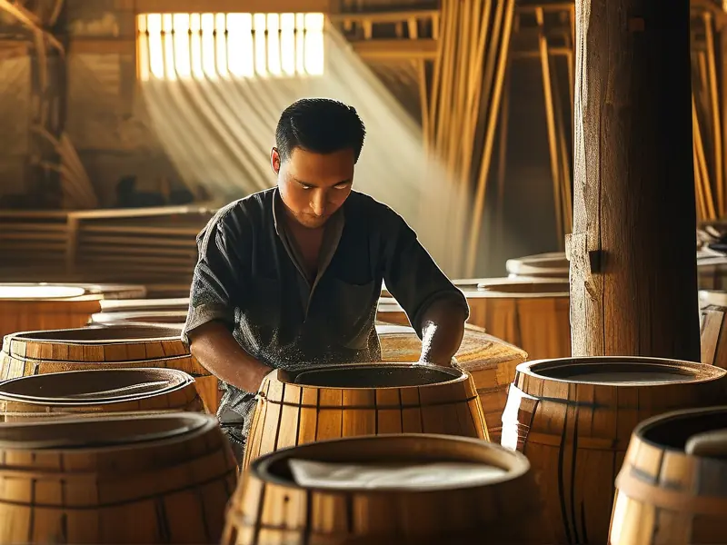 酿酒师手工制作酒海过程实拍