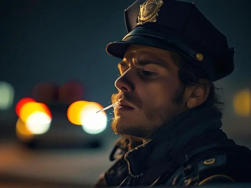 警察对酒驾嫌疑人进行酒精检测现场图