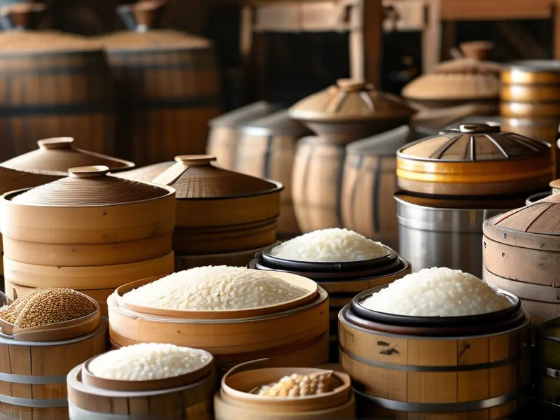 酿酒师演示酒米制作过程