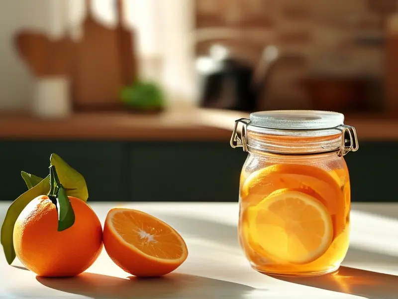 家庭自制橘子酒原料与发酵过程实拍图