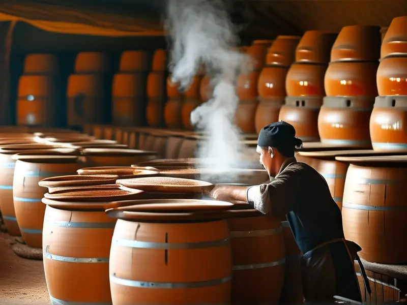 传统烤酒工艺现场操作实拍图