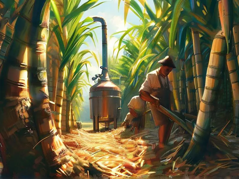 朗姆酒原料甘蔗收割与初加工场景