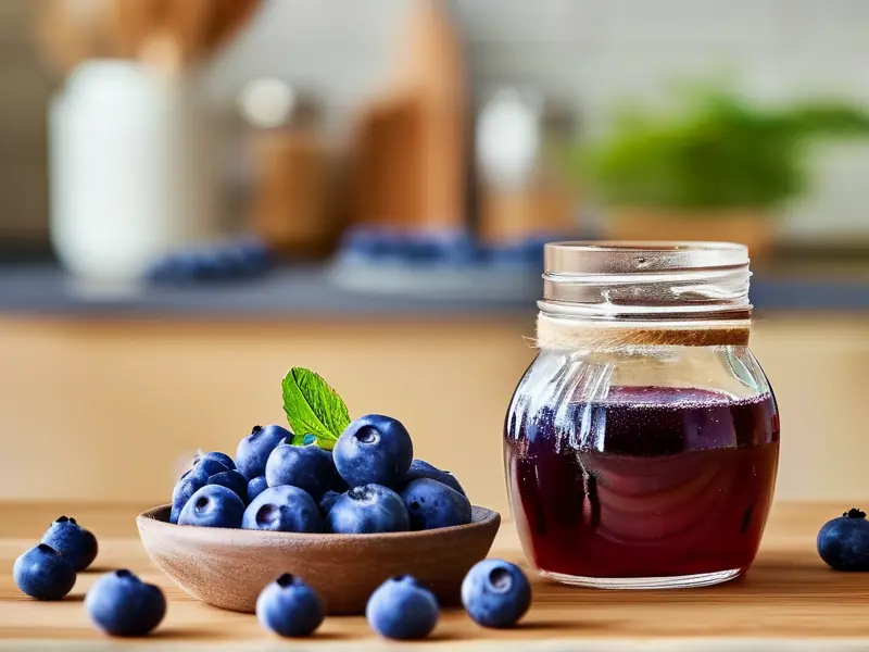 家庭自制蓝莓泡酒原料与成品展示