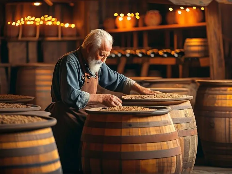 老酿酒师使用传统酿酒设备
