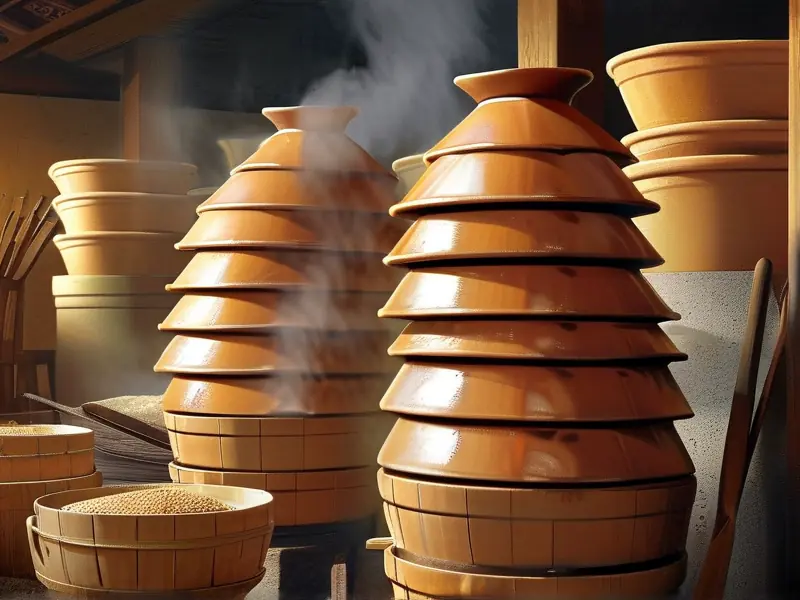 老五甑酿酒工艺实拍-工匠操作传统甑锅蒸粮场景