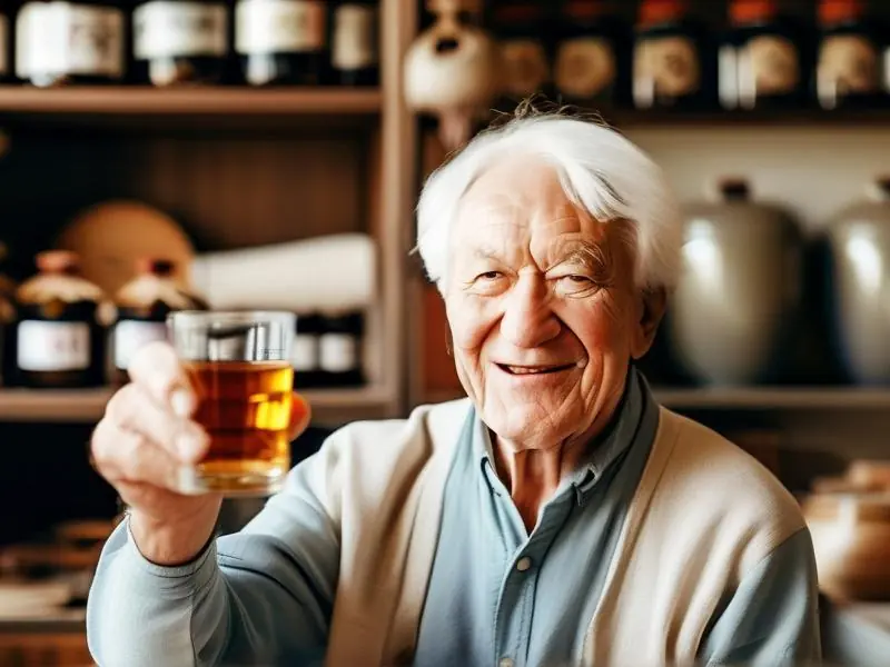 老年人饮用养生酒的场景