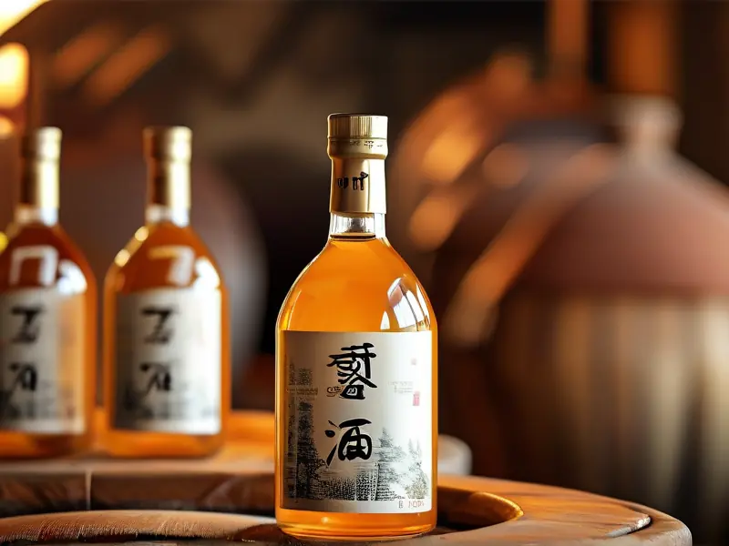 粮食白酒瓶身代码特写与酿酒工艺展示