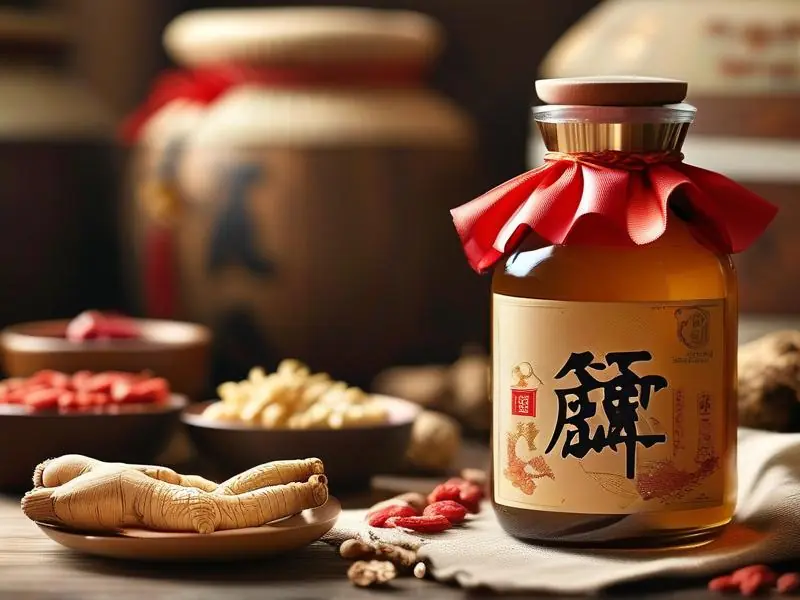 传统灵芝补肾酒实物展示与原料特写