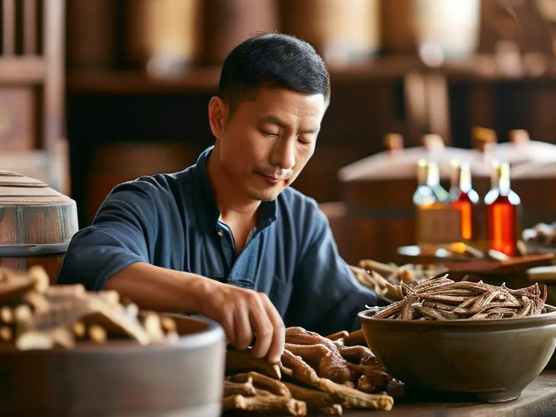 专业酿酒师处理鹿鞭准备制作鹿鞭酒