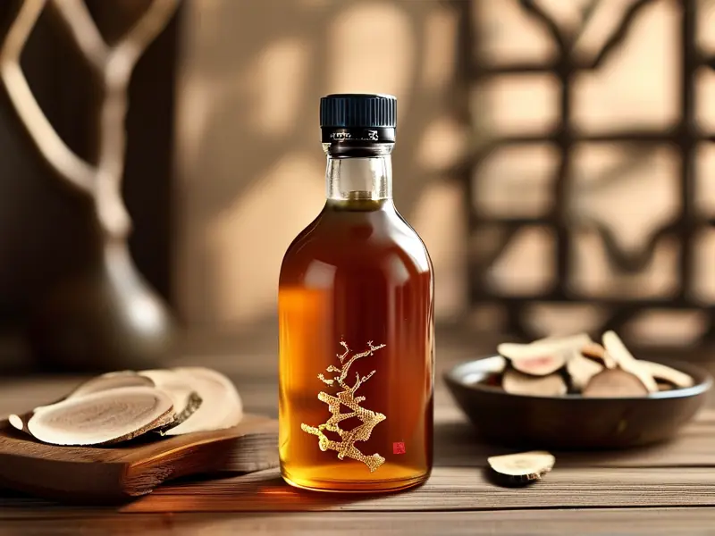 鹿茸血酒与中药材展示图