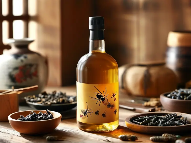 传统蚂蚁酒成品展示及制作工具