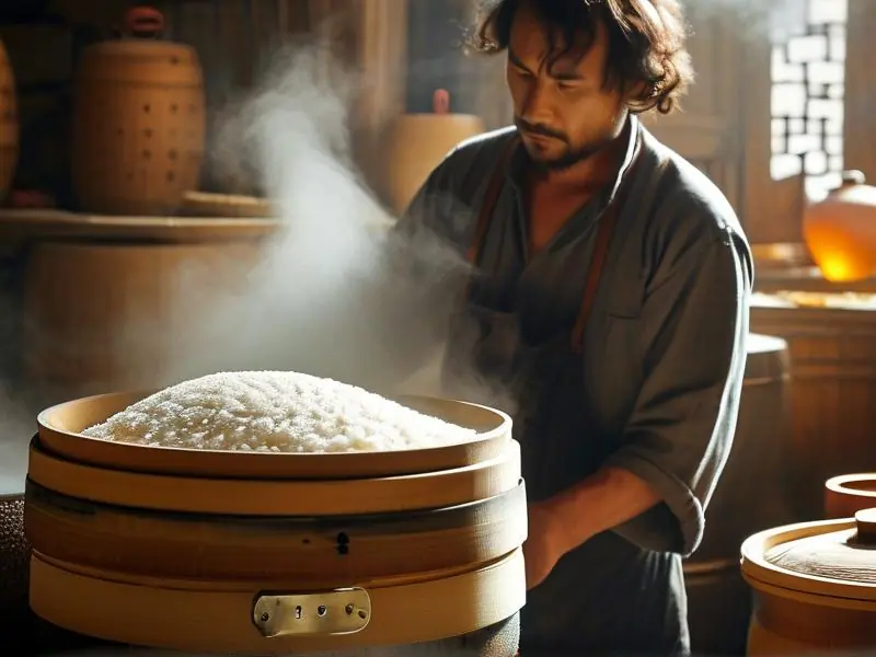 专业酿酒师演示米酒酿造过程
