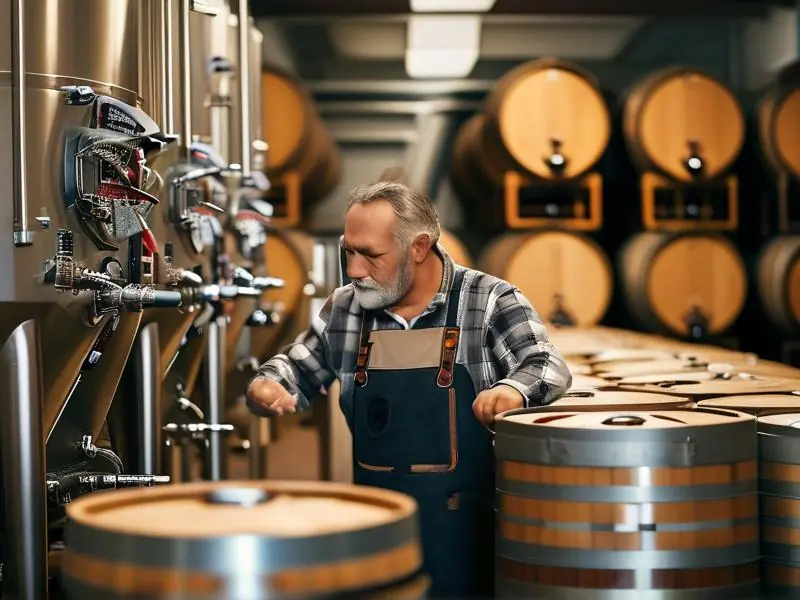 专业酿酒师检查酿酒设备