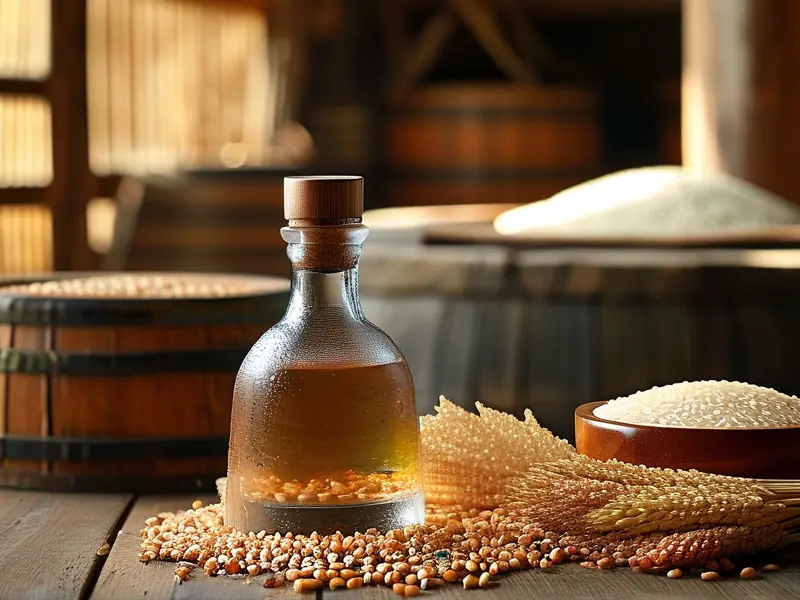 纯粮酿造白酒与原料展示