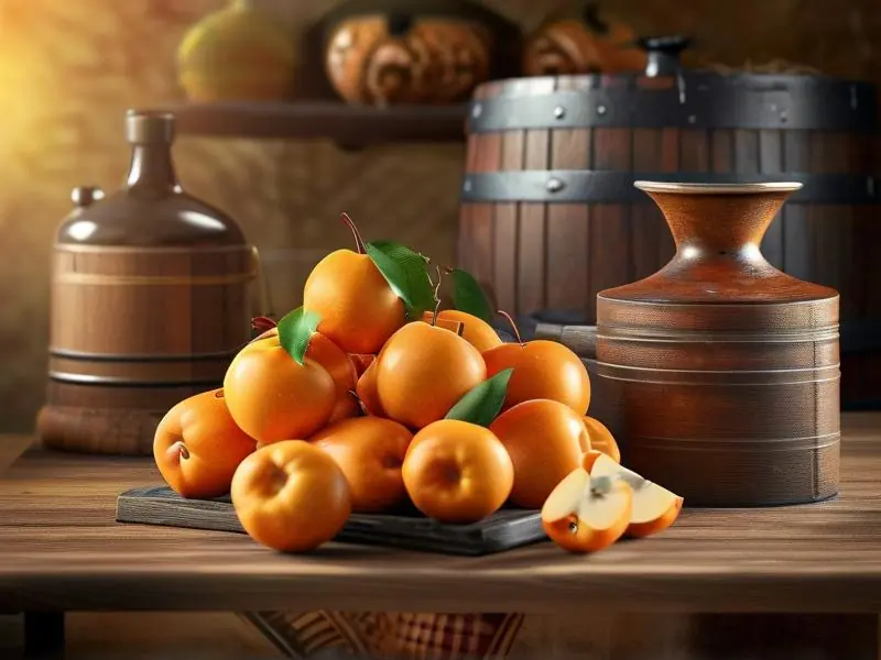 南果梨白酒酿制原料与工具展示