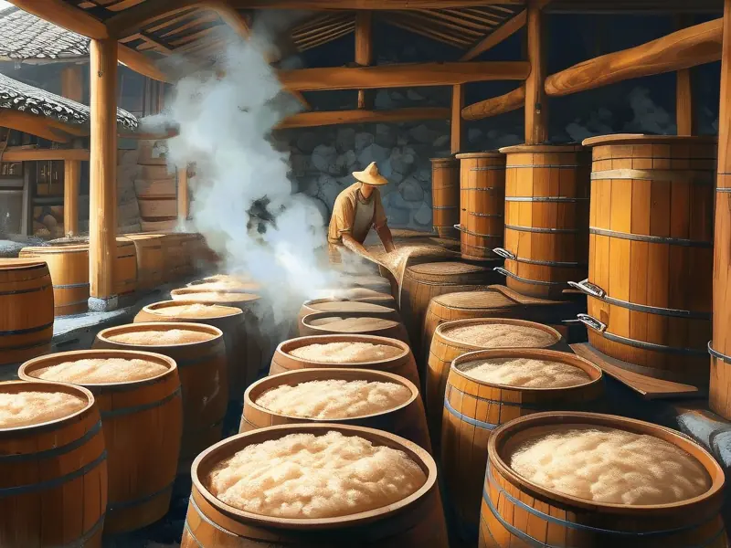 传统黄酒酿造过程实拍图