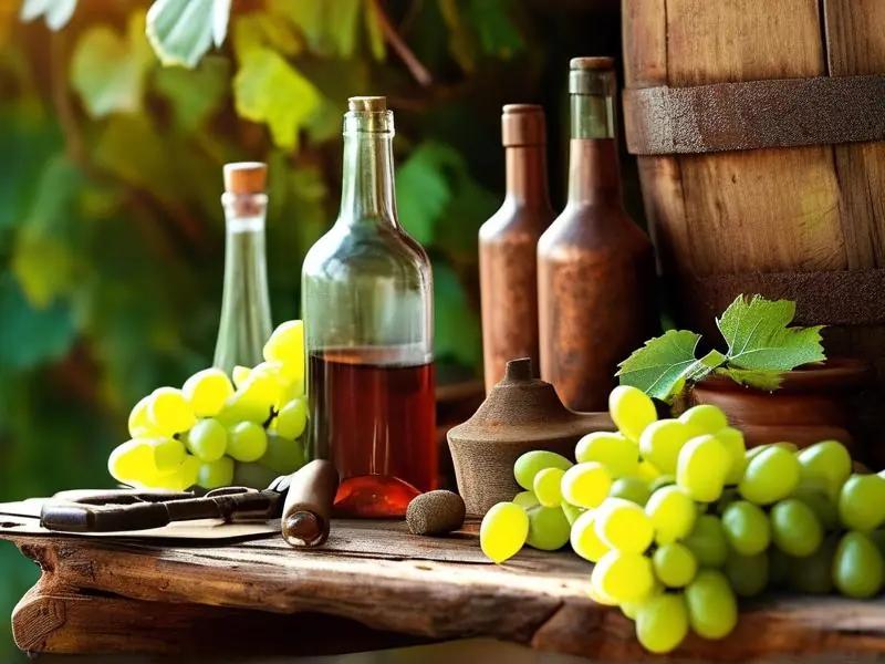 家庭酿葡萄酒的材料和工具展示