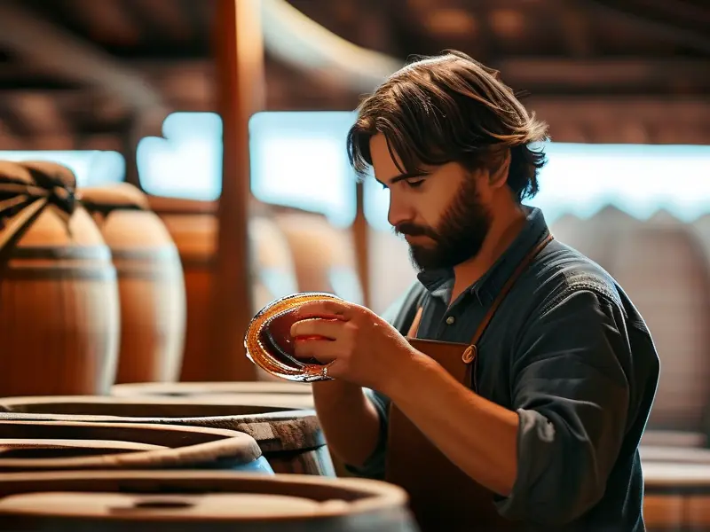 酿酒师检查甜酒发酵过程