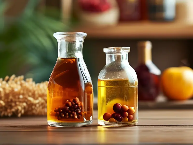 家庭自制醋与酒的对比展示图
