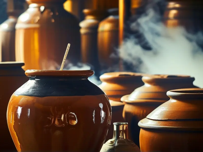 酿酒师正在检测发酵温度的实际操作场景