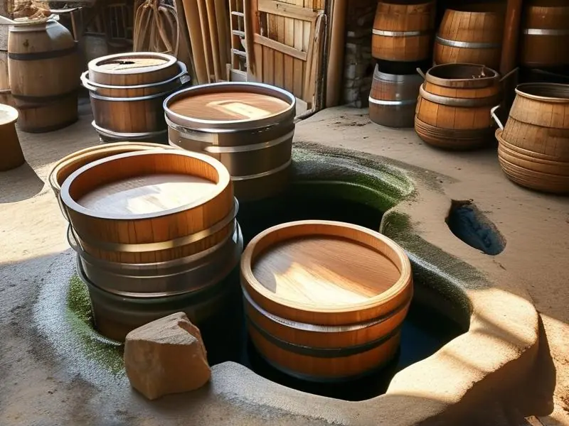 专业酿酒师现场演示酿酒发酵池建造过程