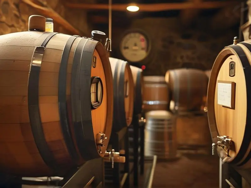 酿酒师检查发酵桶温度