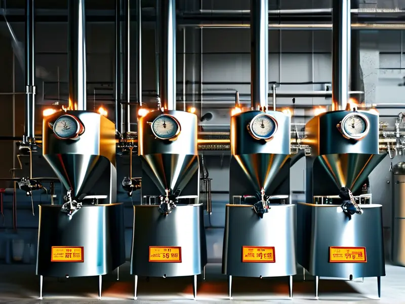 酿酒师在酒厂检查不同酿酒机器的价格