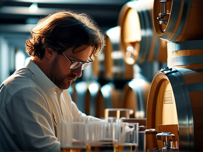酿酒师在实验室检查发酵过程