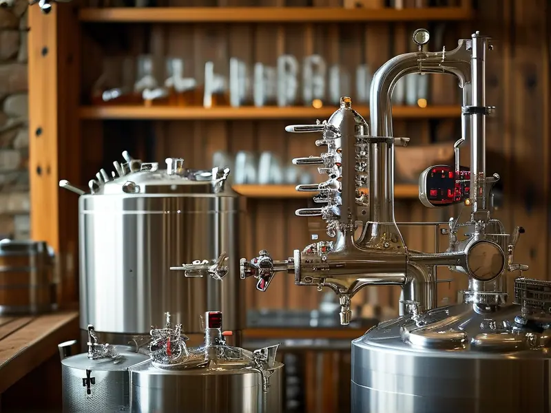 酿酒师检查不锈钢酿酒设备