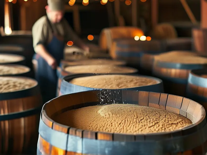 酿酒师添加糖化酶的工作场景