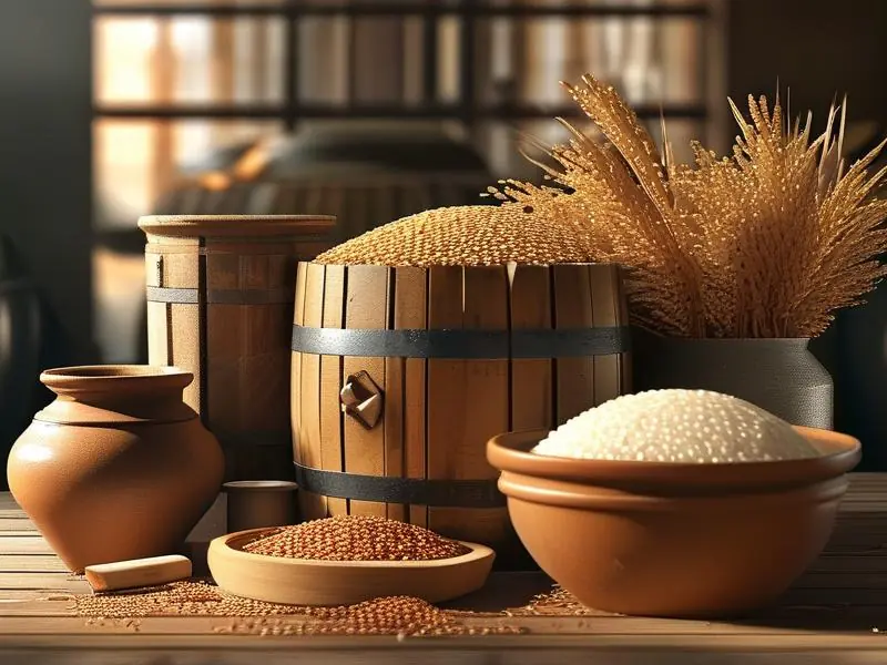 酿酒原料与基础设备展示图