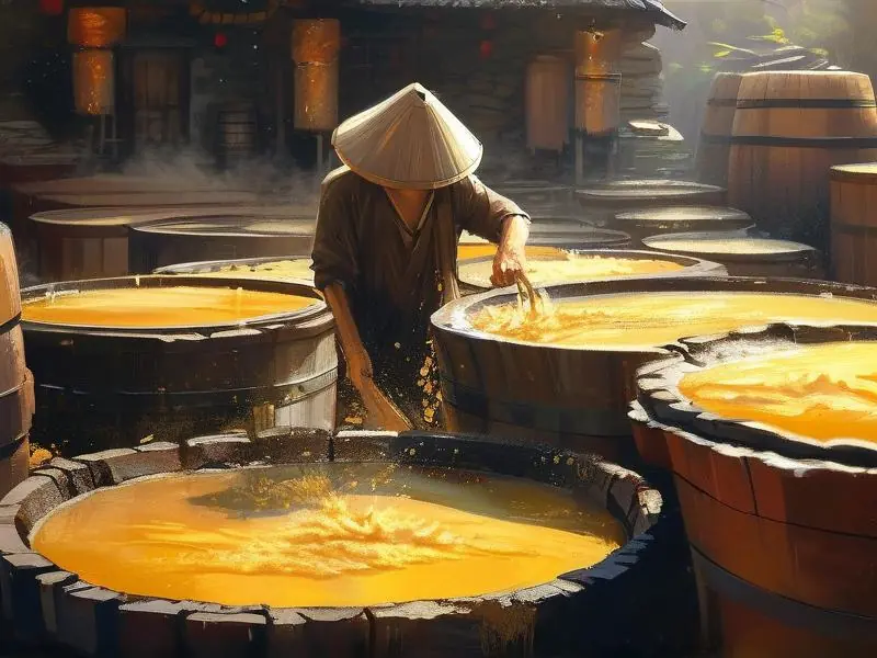 酿酒师正在制作酿酒糟