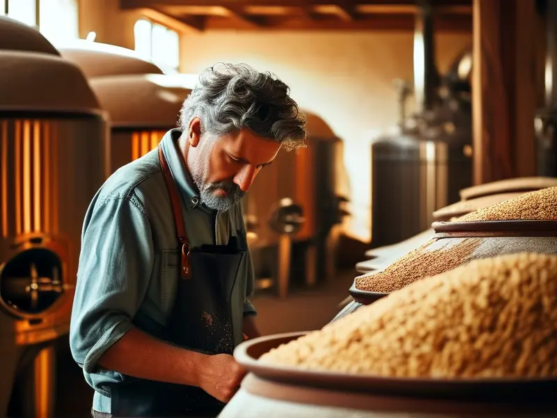 酿酒师检查纯粮食酒发酵过程