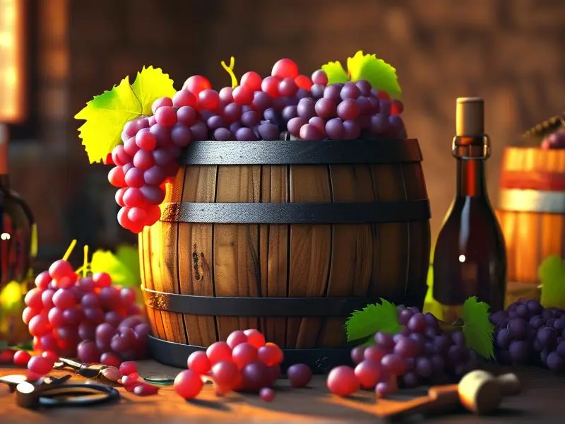 传统红酒酿造过程中的葡萄发酵场景
