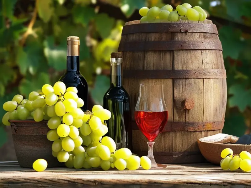 酿造葡萄酒的原料和工具展示