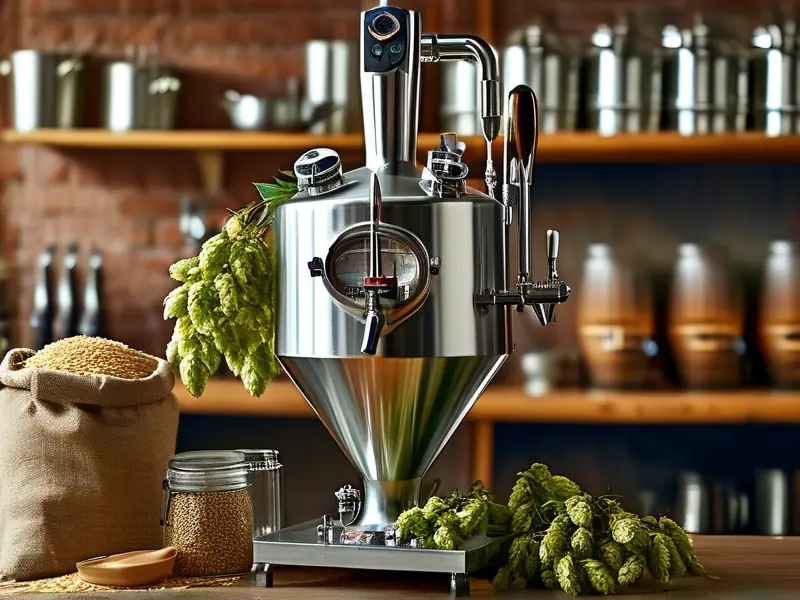 专业酿酒师操作不锈钢啤酒酿造设备