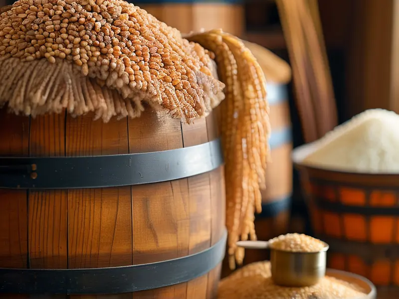 酿酒师测量不同粮食用量对比图