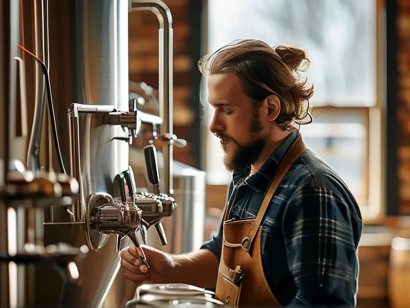 专业酿酒师操作精酿啤酒设备