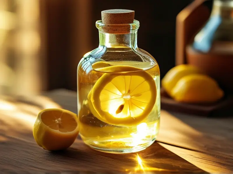 柠檬切片在白酒中浸泡的特写照片