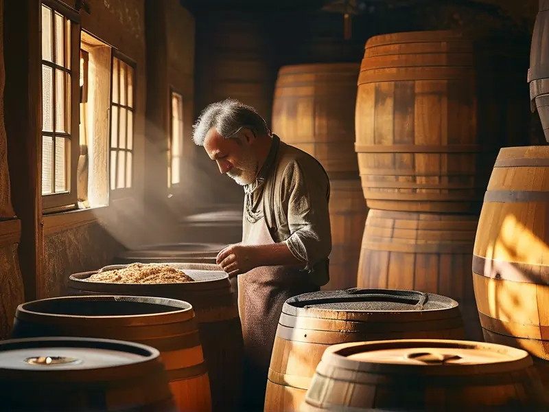 浓香大曲白酒酿造过程中的大曲发酵检查场景