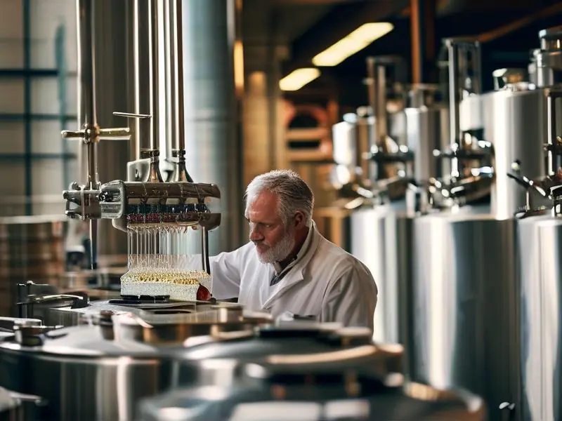 专业酿酒师进行白酒勾兑检测工作场景