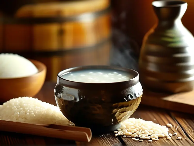 传统方法制作的糯米水酒特写