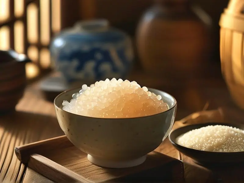 自制糯米甜酒成品与原料展示